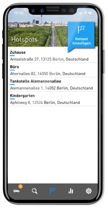 Beliebte Orte definieren - Hotspots So legt man Hotspots an - Screen AutoLog App