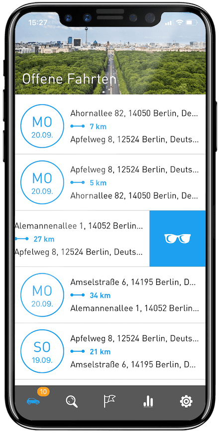 Privatfahrten zuordnen - Einfacher gehts nicht Privatfahrten zuordnen in der App