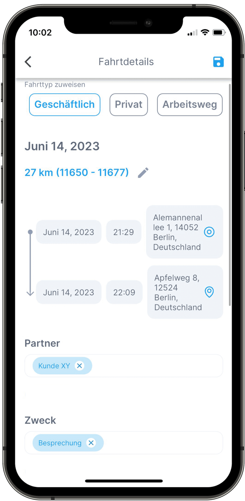 Berufliche Fahrten - AutoLogg App