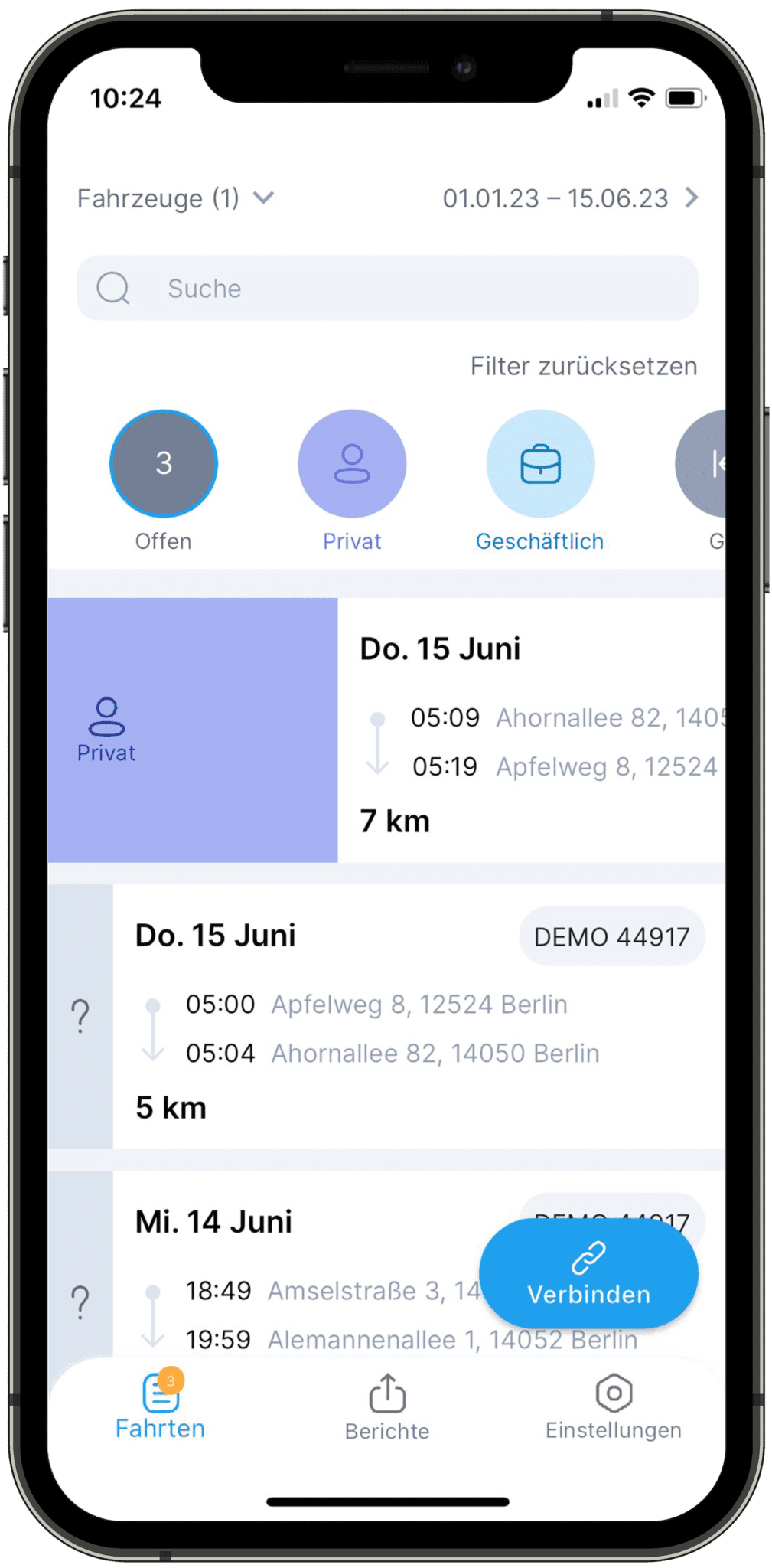 Privatfahrten zuordnen in der App