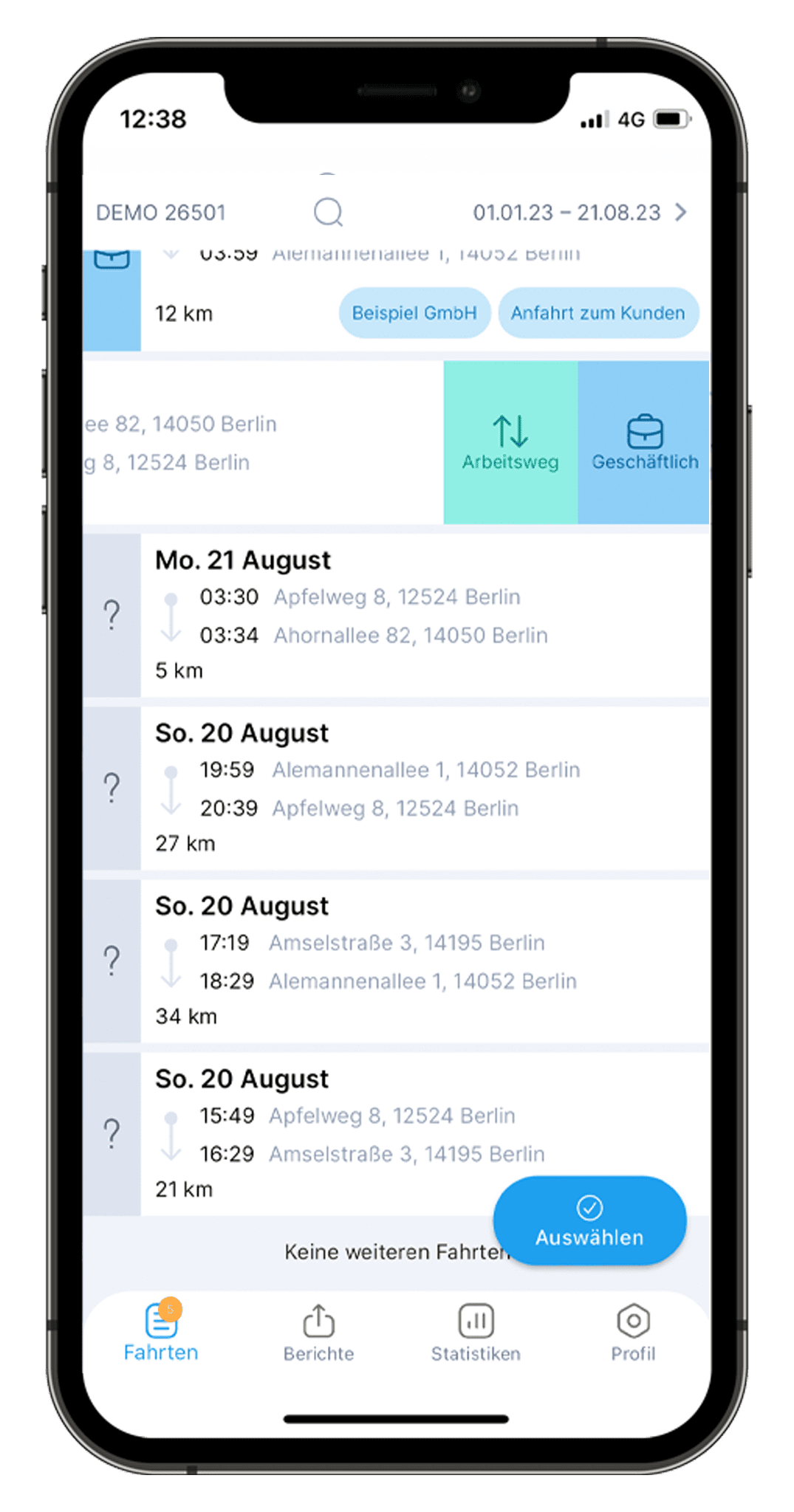 Geschäftliche Fahrten in der AutoLogg App zuweisen